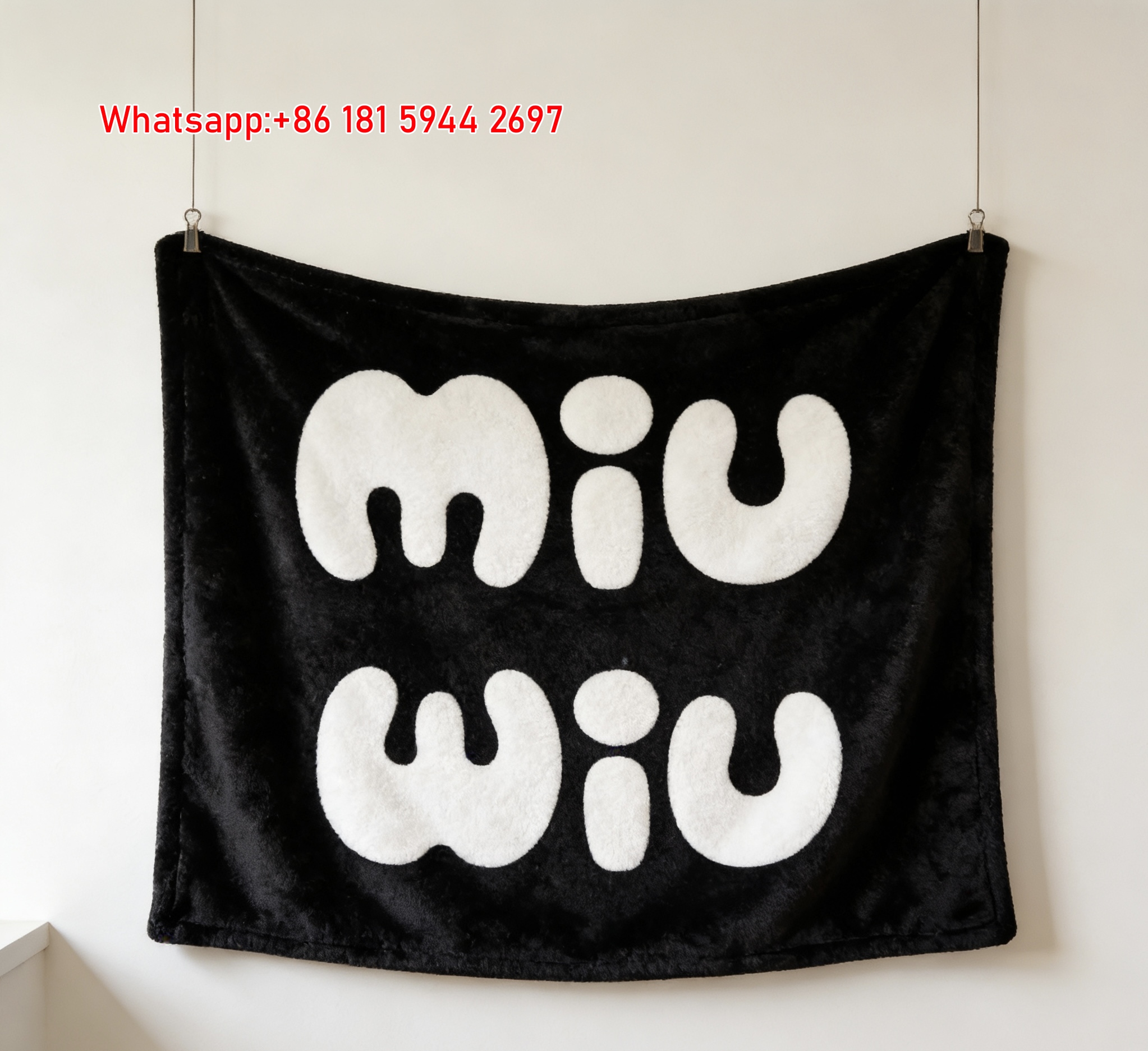 Miu Miu Black & White Cute Rounded Typography Printed Flannel Sofa Throw Blanket IMG_0480